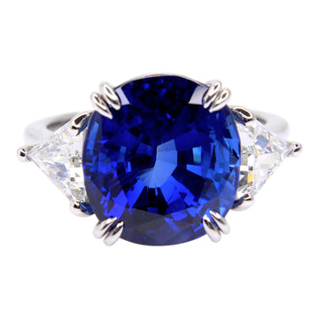 Burma No Heat Blue Sapphire 10.75CT and Diamond Ring Size 6.5