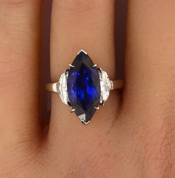 7.20 CT Blue Sapphire Marquise and Natural Diamonds Platinum Ring GIA Certified