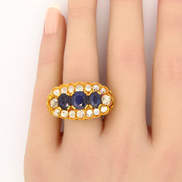 Antique Sapphire GIA CERTIFIED 18K Yellow Gold Ring Natural Old Mine Diamonds