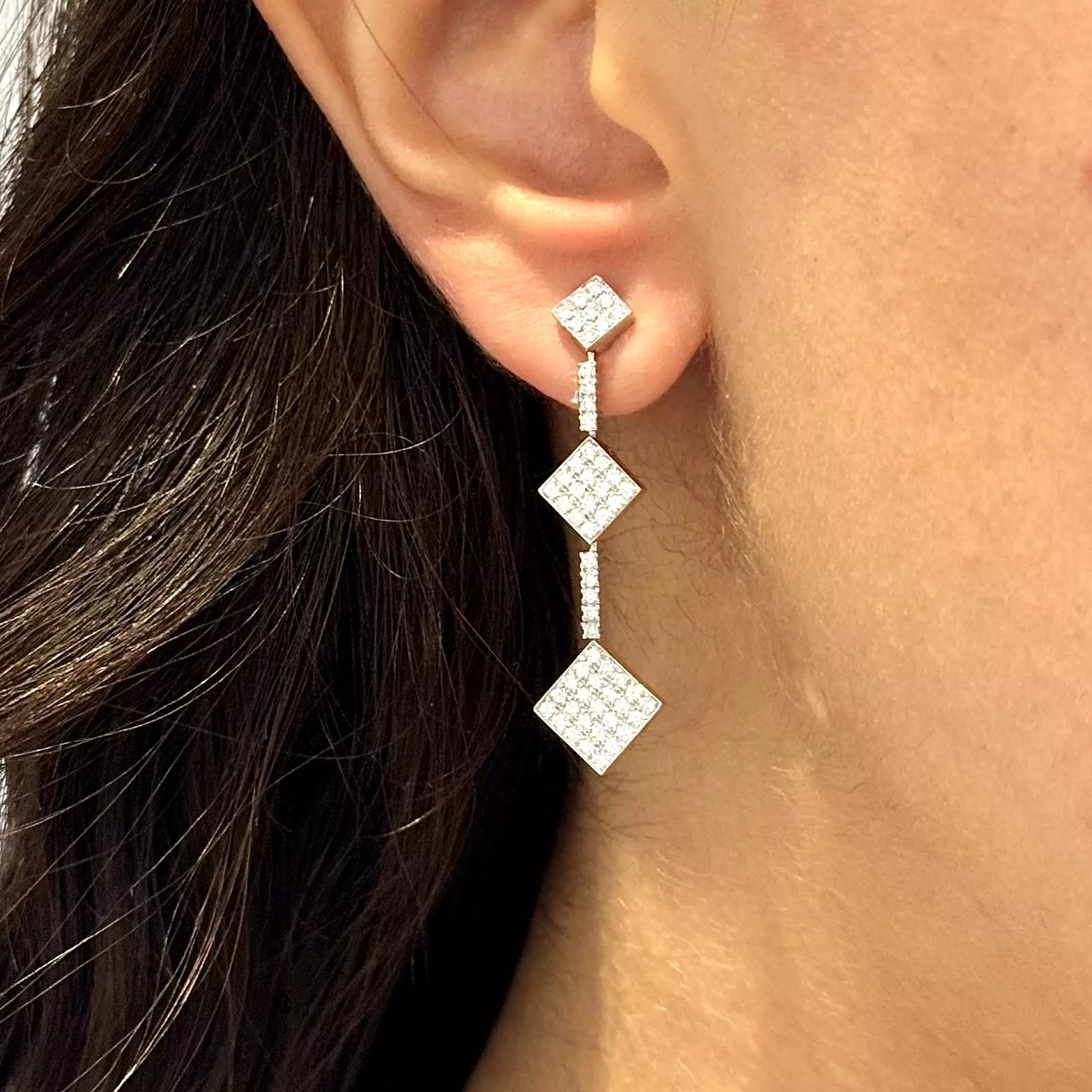 Estate Natural White 1 CT Diamond Dangle Earrings In 18K White Gold 